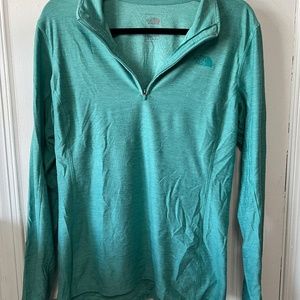 North Face Flash Dry 1/4th Zip Long Sleeve Pull Over Jacket - Teal - Large